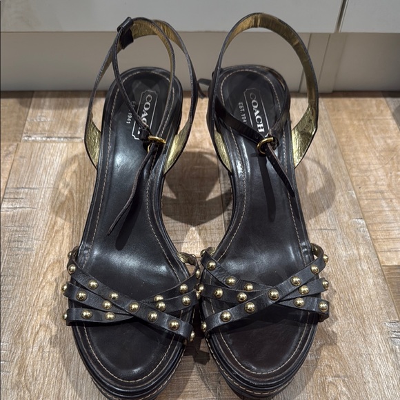 Coach Black and Gold Sandals with Slingback Design - Picture 1 of 6